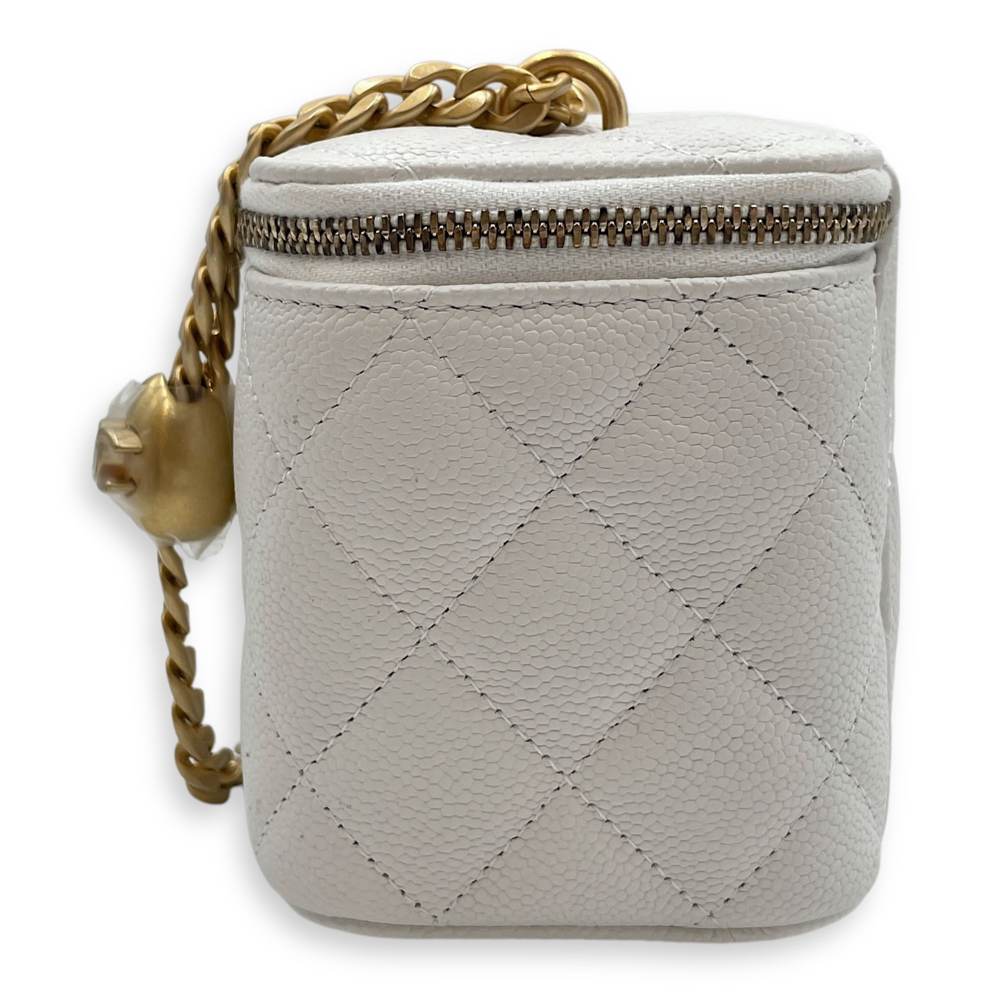 Sweet Heart White Vanity Bag in Caviar Leather, Gold hardware