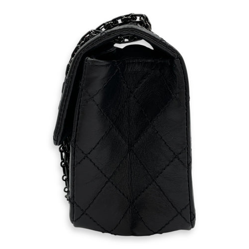Classic Reissue 2.55 Mini SoBlack Shoulder Bag in Distressed Leather, Gunmetal hardware