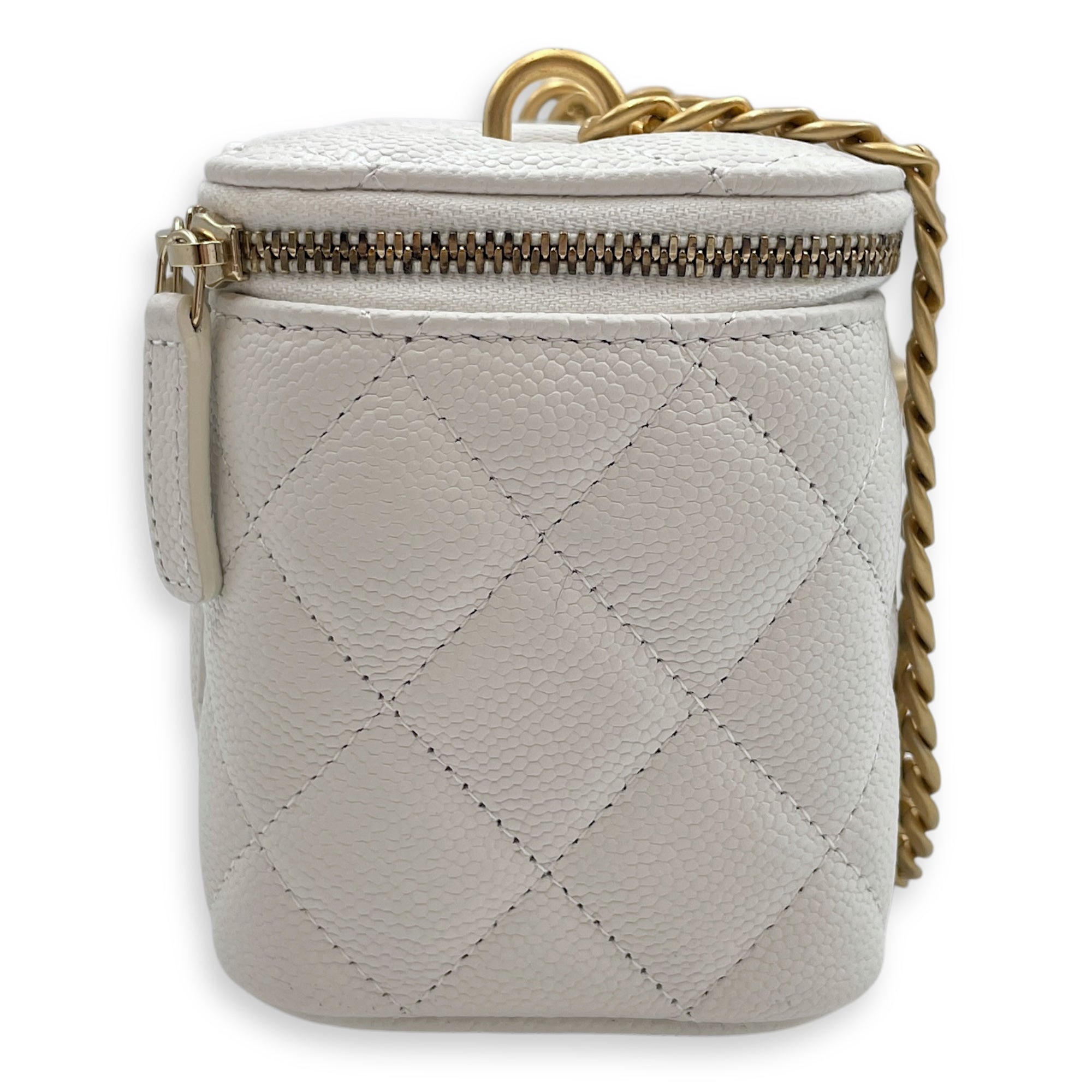 Sweet Heart White Vanity Bag in Caviar Leather, Gold hardware