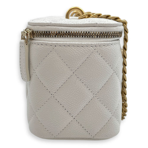Sweet Heart White Vanity Bag in Caviar Leather, Gold hardware