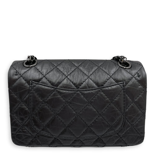 Classic Reissue 2.55 Mini SoBlack Shoulder Bag in Distressed Leather, Gunmetal hardware