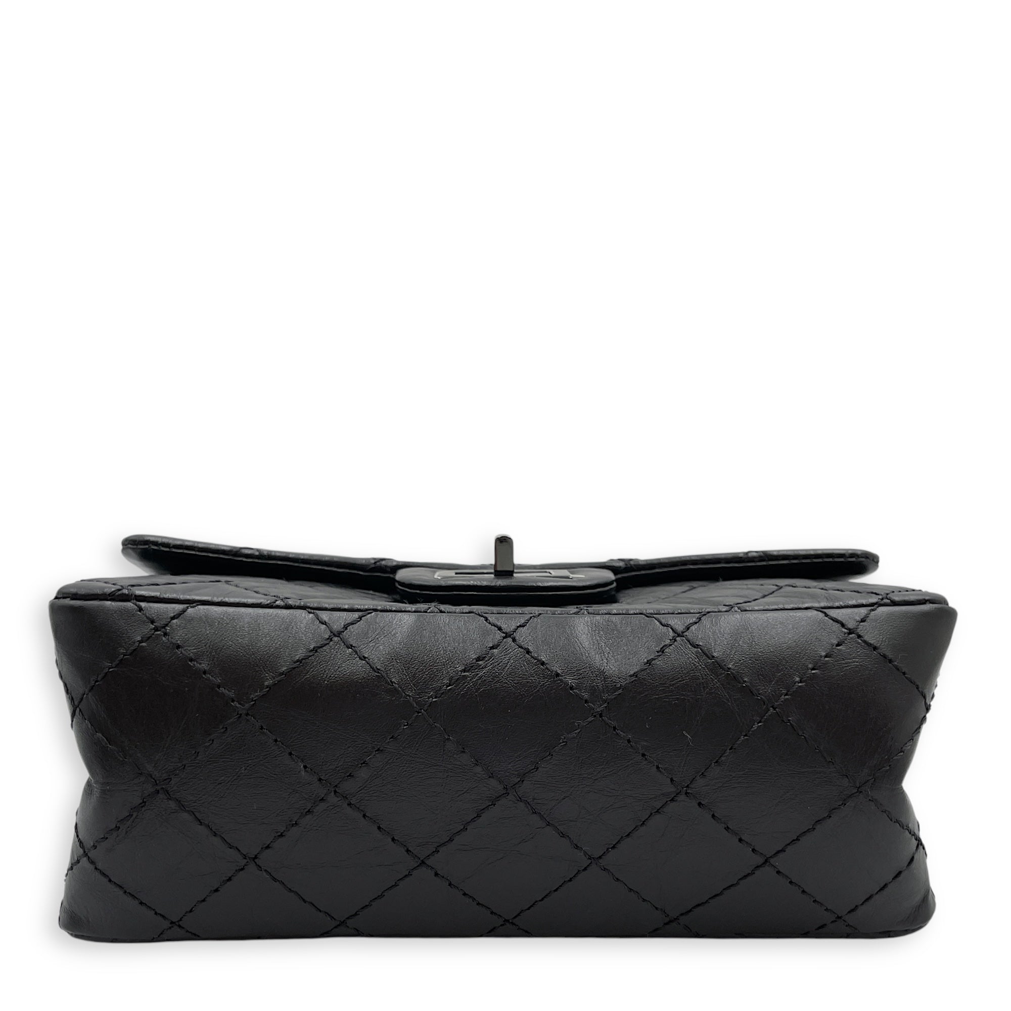 Classic Reissue 2.55 Mini SoBlack Shoulder Bag in Distressed Leather, Gunmetal hardware
