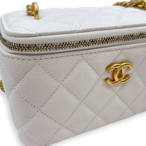 Sweet Heart White Vanity Bag in Caviar Leather, Gold hardware