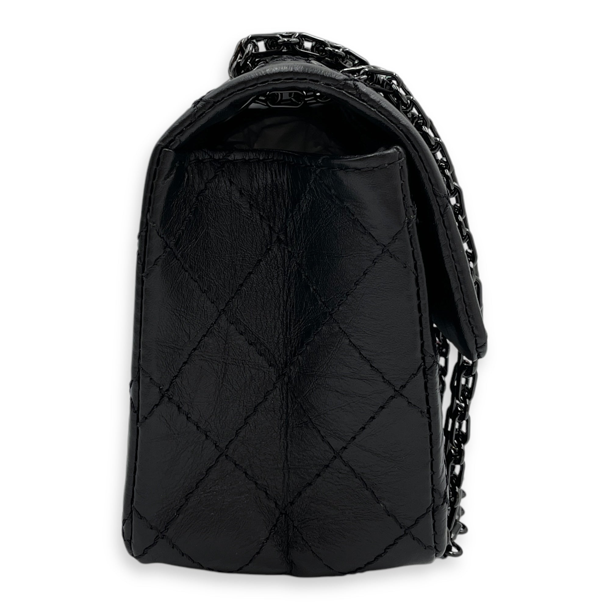 Classic Reissue 2.55 Mini SoBlack Shoulder Bag in Distressed Leather, Gunmetal hardware