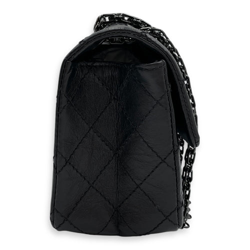 Classic Reissue 2.55 Mini SoBlack Shoulder Bag in Distressed Leather, Gunmetal hardware