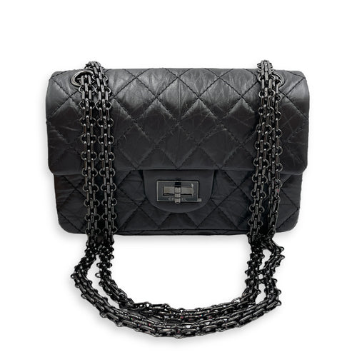 Classic Reissue 2.55 Mini SoBlack Shoulder Bag in Distressed Leather, Gunmetal hardware