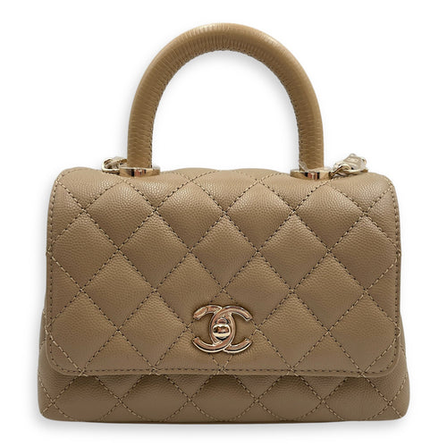 Quilted Coco  Mini Beige Top Handle Bag in Caviar Leather Gold hardware CL2504-11923 1
