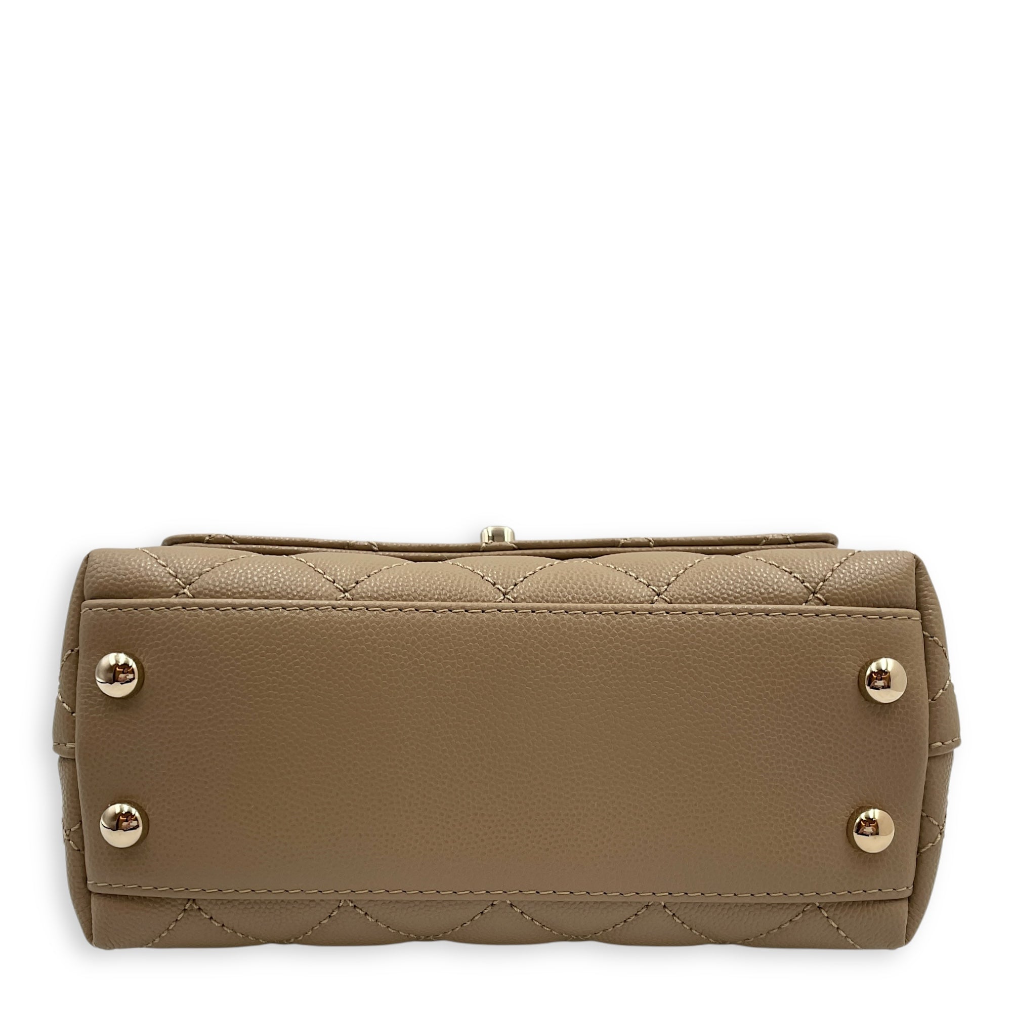 Quilted Coco  Mini Beige Top Handle Bag in Caviar Leather Gold hardware CL2504-11923 5
