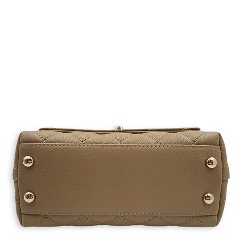 Quilted Coco  Mini Beige Top Handle Bag in Caviar Leather Gold hardware CL2504-11923 5