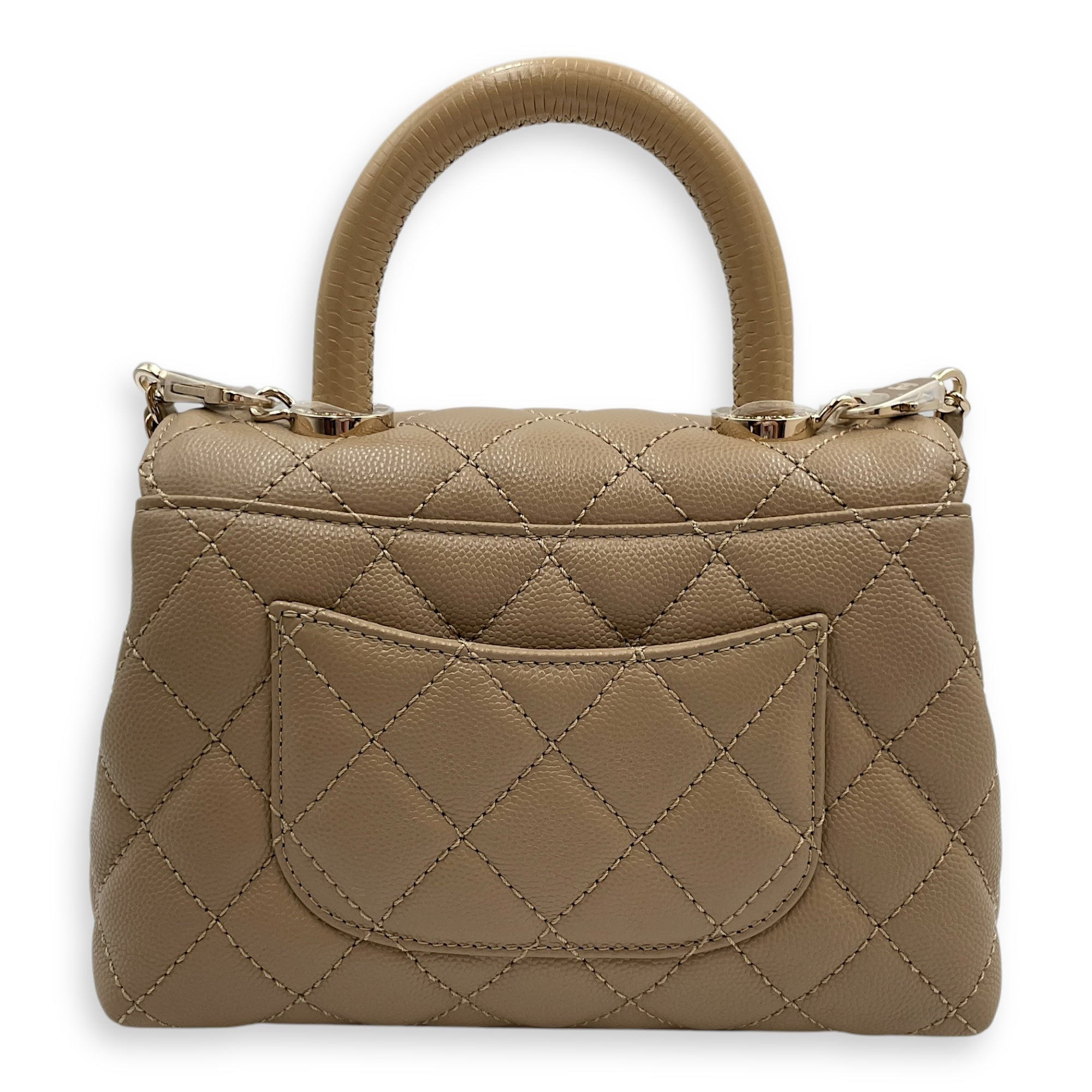 Quilted Coco  Mini Beige Top Handle Bag in Caviar Leather Gold hardware CL2504-11923 2