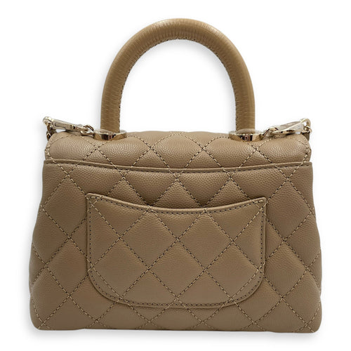 Quilted Coco  Mini Beige Top Handle Bag in Caviar Leather Gold hardware CL2504-11923 2