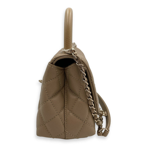 Quilted Coco  Mini Beige Top Handle Bag in Caviar Leather Gold hardware CL2504-11923 3