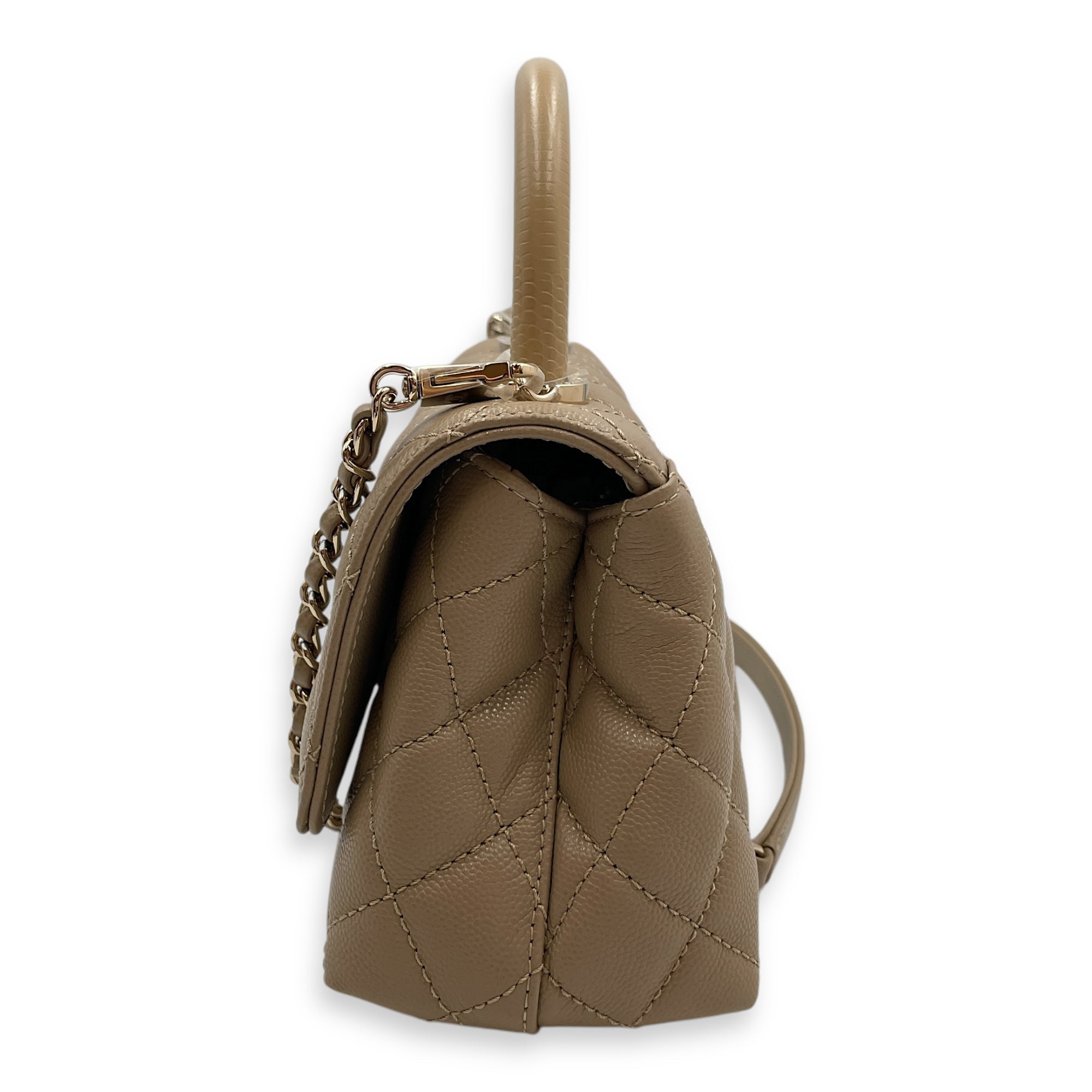 Quilted Coco  Mini Beige Top Handle Bag in Caviar Leather Gold hardware CL2504-11923 4