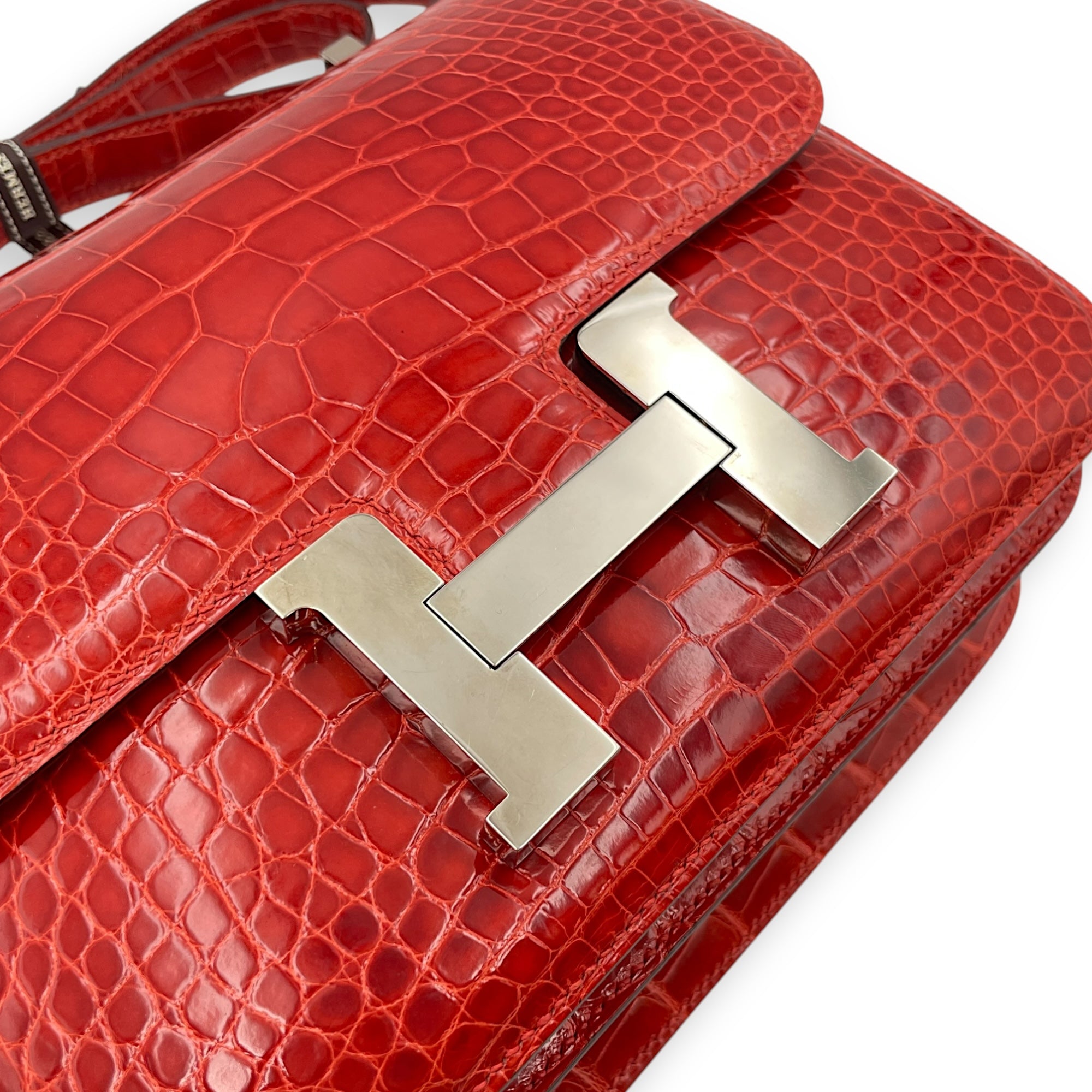 Constance 24 Geranium in Shiny Alligator, Palladium hardware