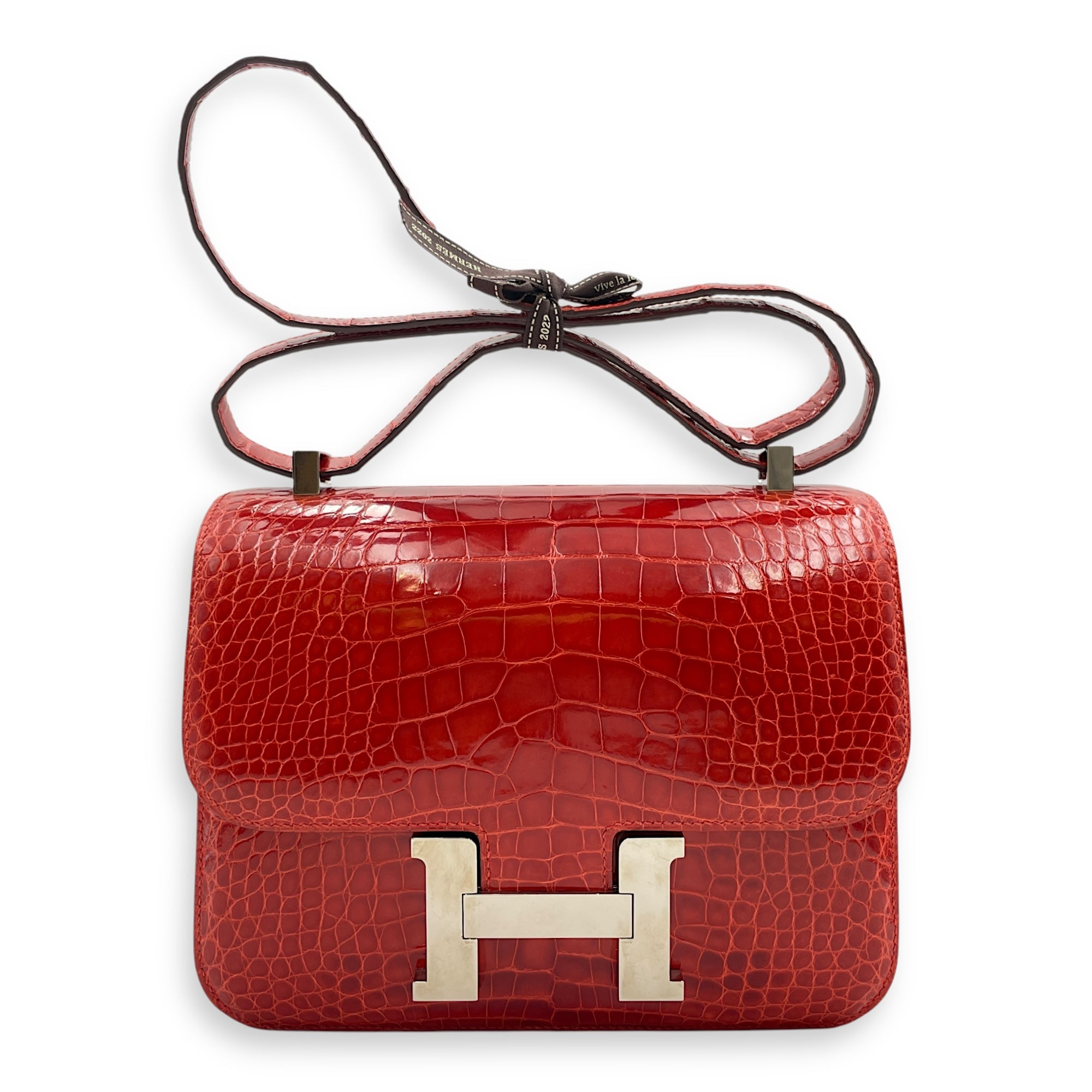 Constance 24 Geranium in Shiny Alligator, Palladium hardware