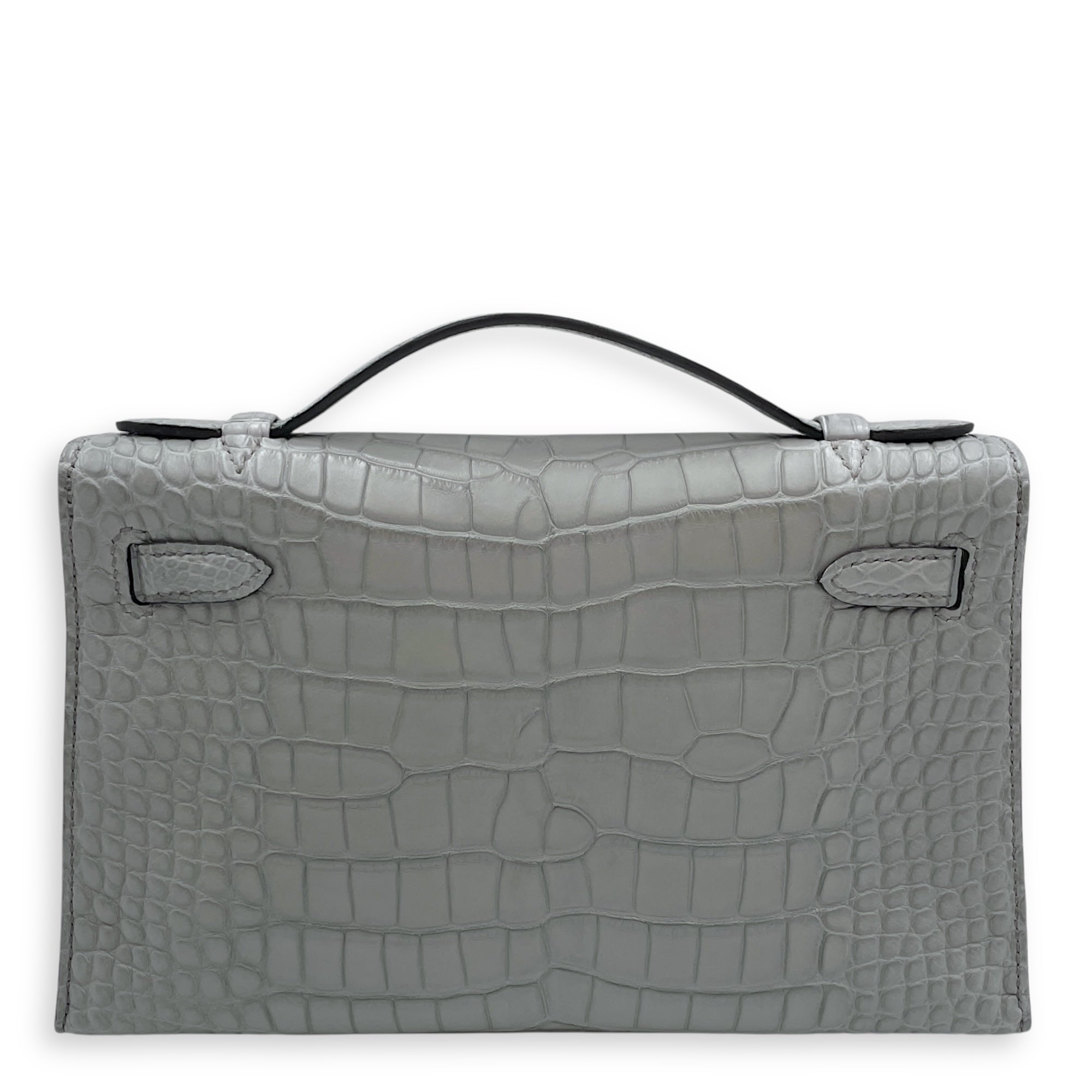 Kelly Pochette Gris Ciment in Matte Alligator, Palladium hardware