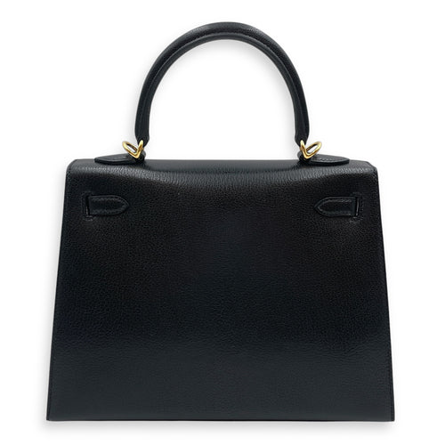 Sellier Kelly 25 Black in Chevre Chamkila, Gold hardware
