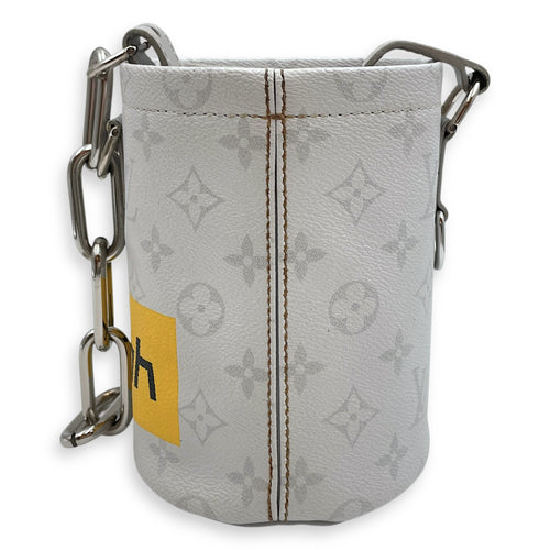 Chalk Grey Bucket Bag in Coated Canvas, Silver hardware