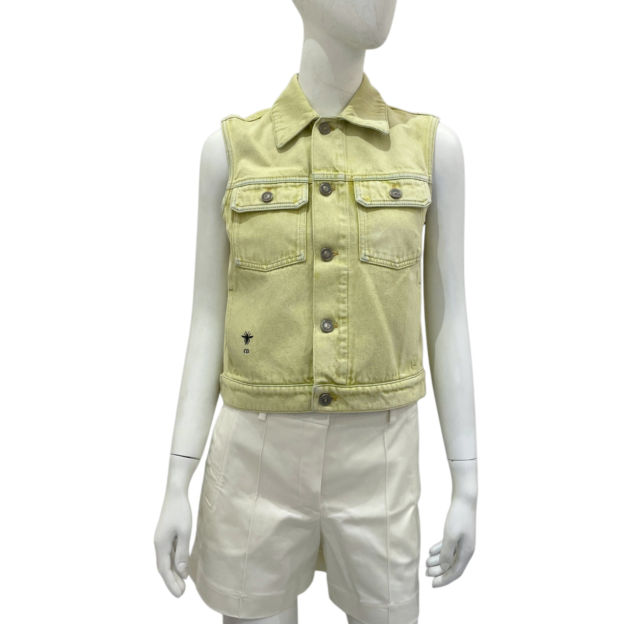 Vest 34 Green in Washed Cotton Denim, Ruthenium-finish Brass hardware