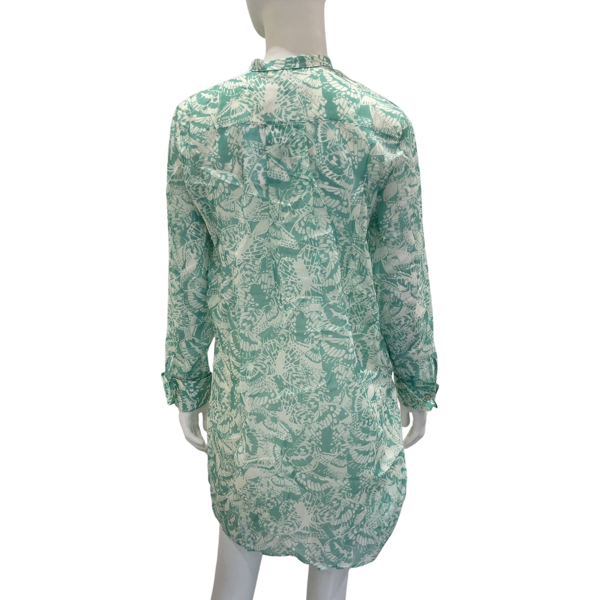 Butterfly Motif 34 Green Long-sleeved blouse in Cotton muslin