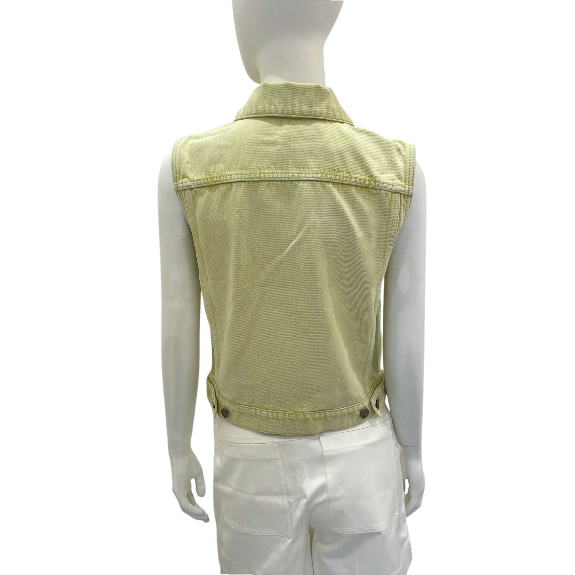 Vest 34 Green in Washed Cotton Denim, Ruthenium-finish Brass hardware