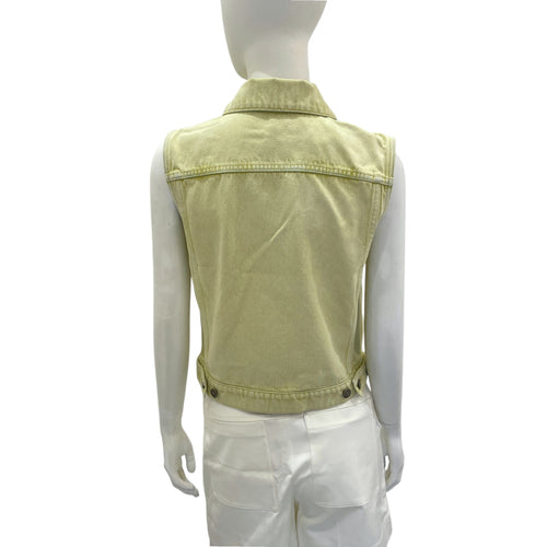 Vest 34 Green in Washed Cotton Denim, Ruthenium-finish Brass hardware