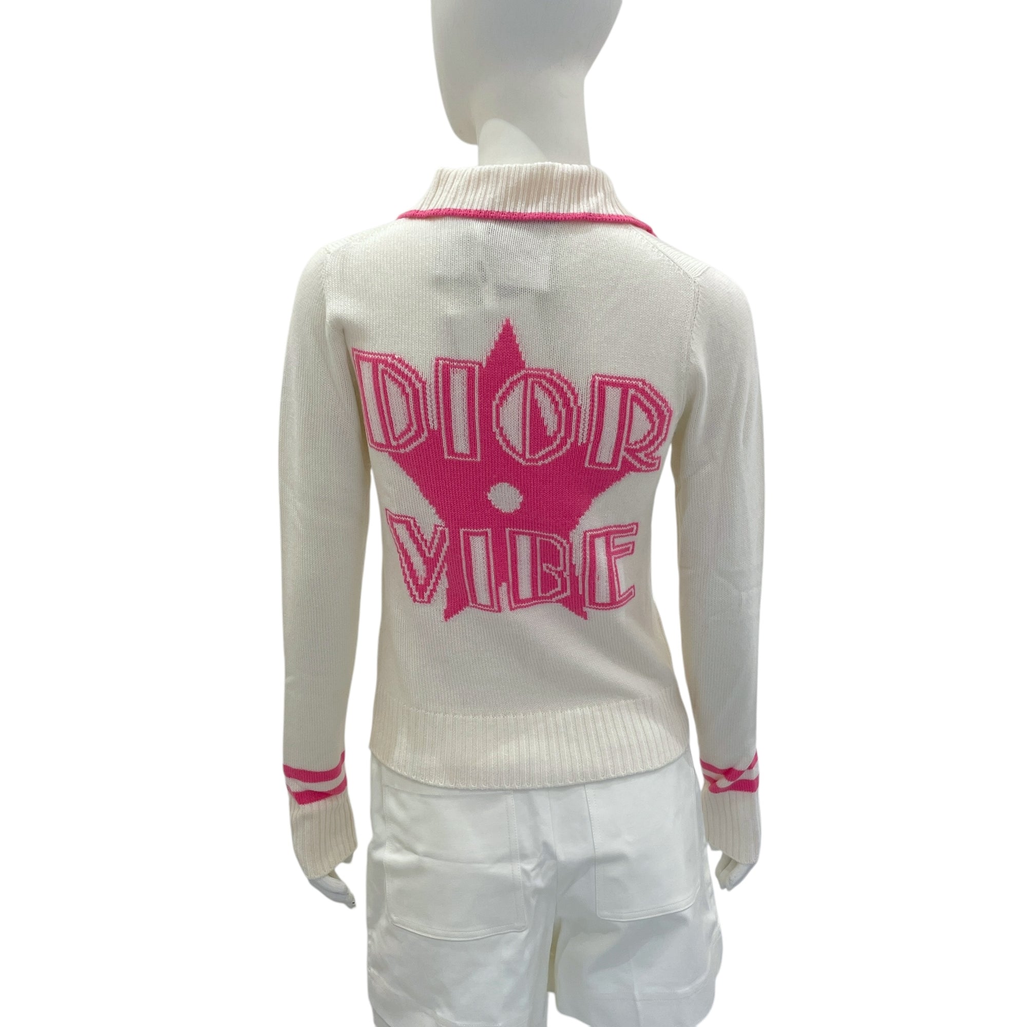 Dior Vibe 34 White, Neon Pink Pullover in Cashmere