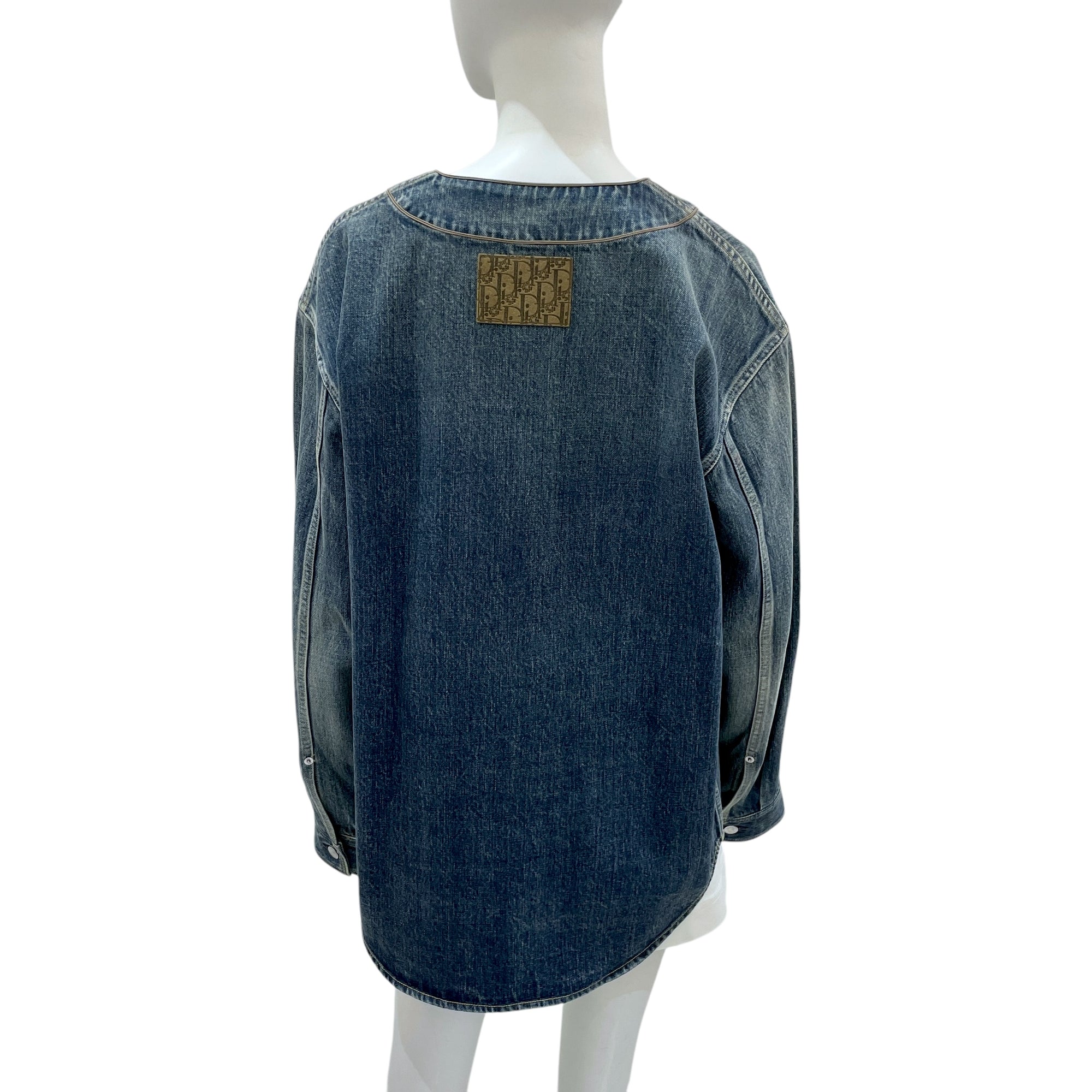 xDenim Tears 48 Blue Baseball Collar Shirt in Denim Cotton, Silver hardware