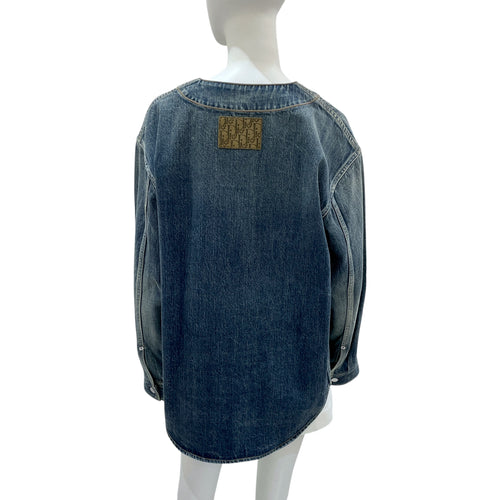 xDenim Tears 48 Blue Baseball Collar Shirt in Denim Cotton, Silver hardware