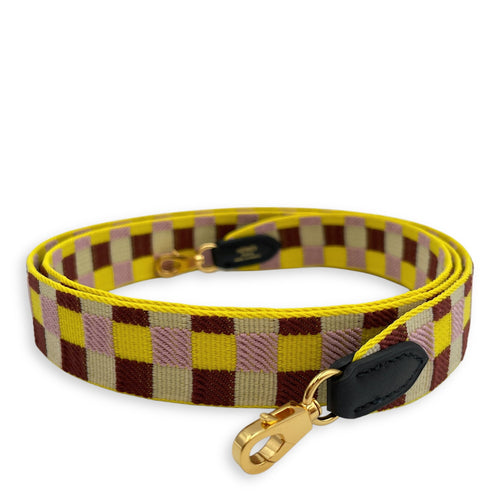 Sangle Maxi Quadrille. 25mm by 105cm Citron/Rouge H/Mauve Sylvestre Bag Accessory in Swift Gold hardware