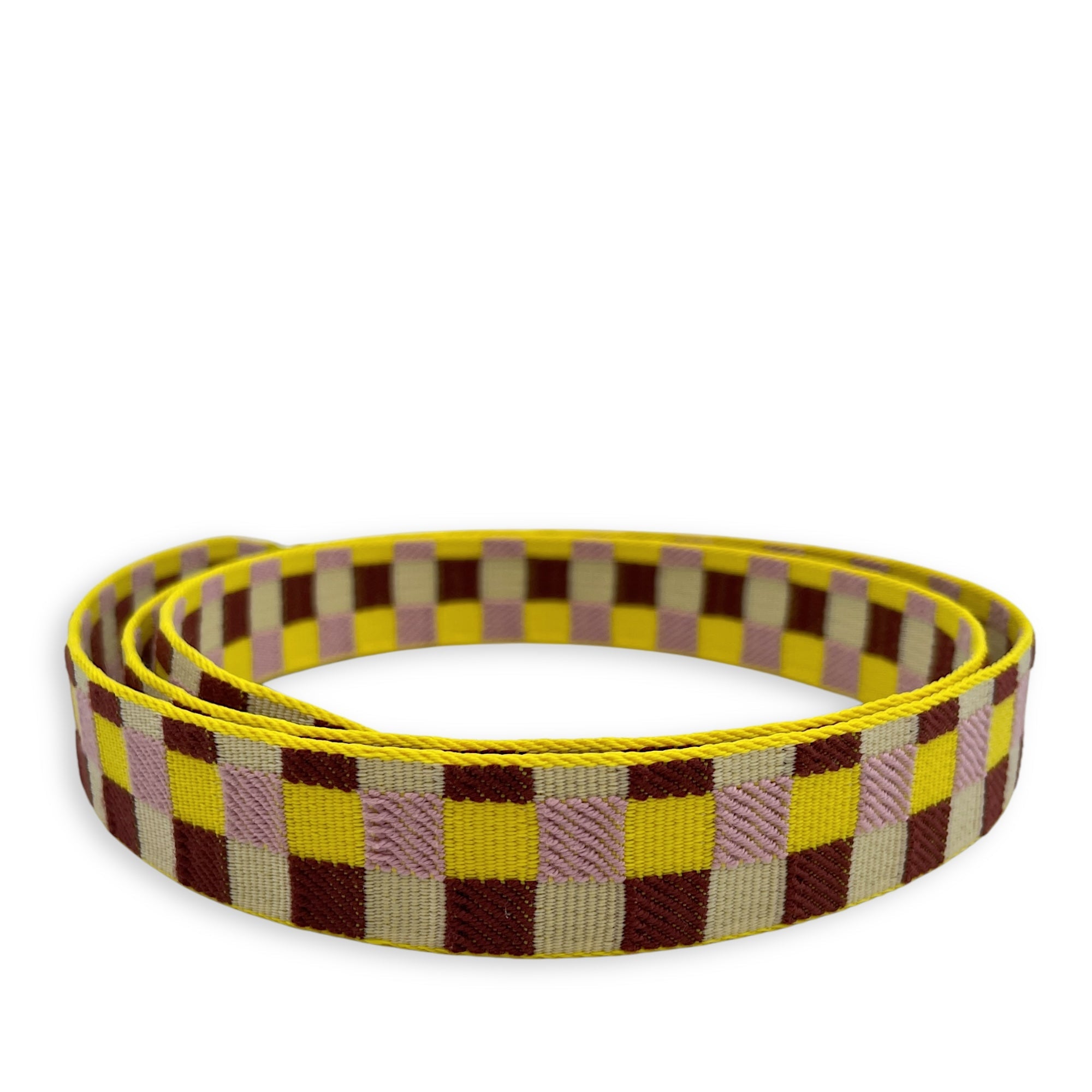 Sangle Maxi Quadrille. 25mm by 105cm Citron/Rouge H/Mauve Sylvestre Bag Accessory in Swift Gold hardware