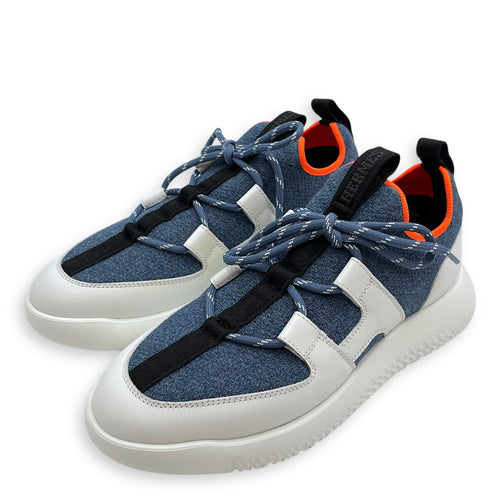 Duel 35 Blue/Blanc Sneakers in Denim Knit/Calf