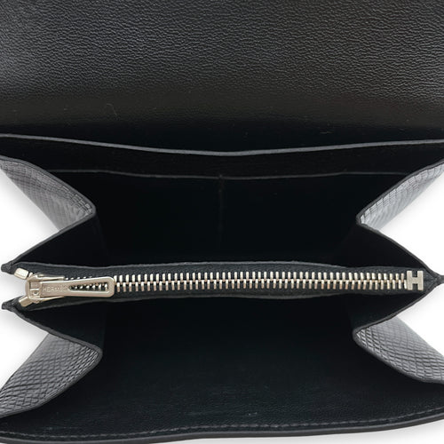 Constance Compact Black Wallet in Lizard Varanus Niloticus, Palladium hardware