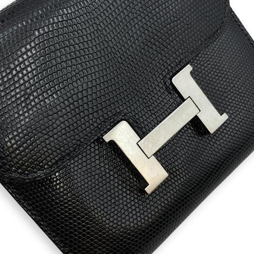 Constance Compact Black Wallet in Lizard Varanus Niloticus, Palladium hardware