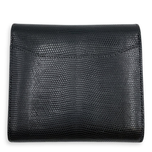 Constance Compact Black Wallet in Lizard Varanus Niloticus, Palladium hardware