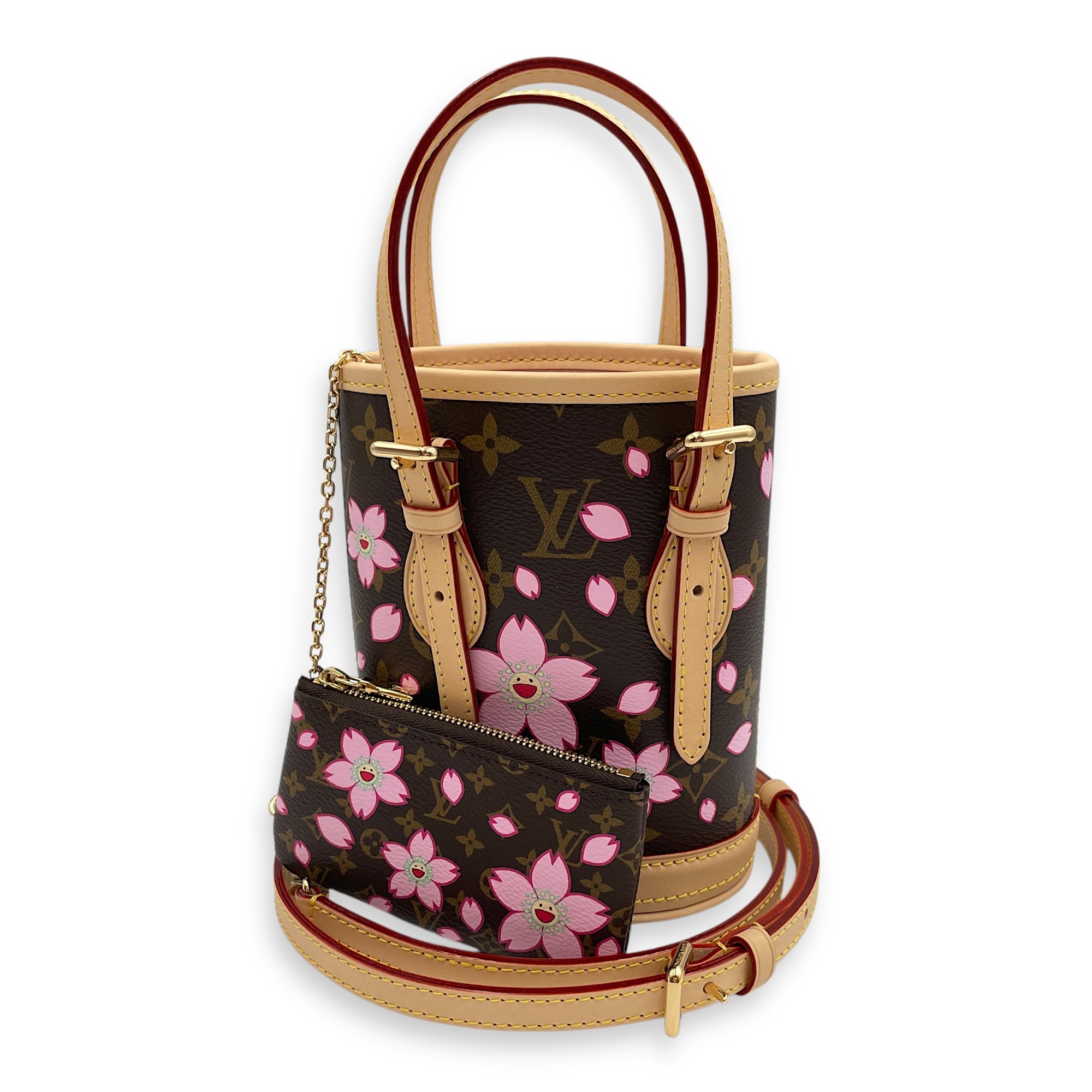 LV & TM Sakura with Key Pouch Nano Brown Monogram Crossbody Bag in Coated Canvas, Gold hardware