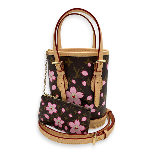 LV & TM Sakura with Key Pouch Nano Brown Monogram Crossbody Bag in Coated Canvas, Gold hardware
