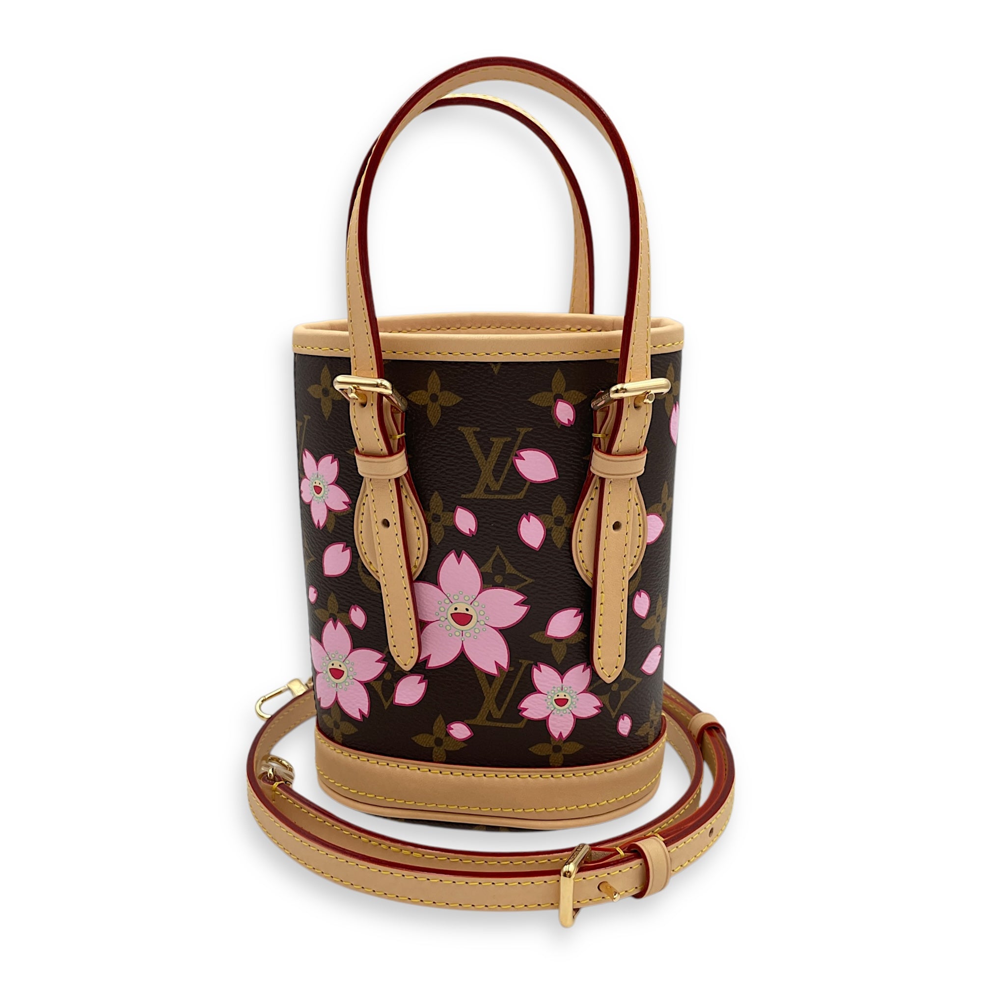 LV & TM Sakura with Key Pouch Nano Brown Monogram Crossbody Bag in Coated Canvas, Gold hardware