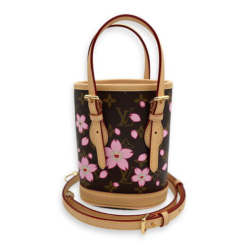 LV & TM Sakura with Key Pouch Nano Brown Monogram Crossbody Bag in Coated Canvas, Gold hardware