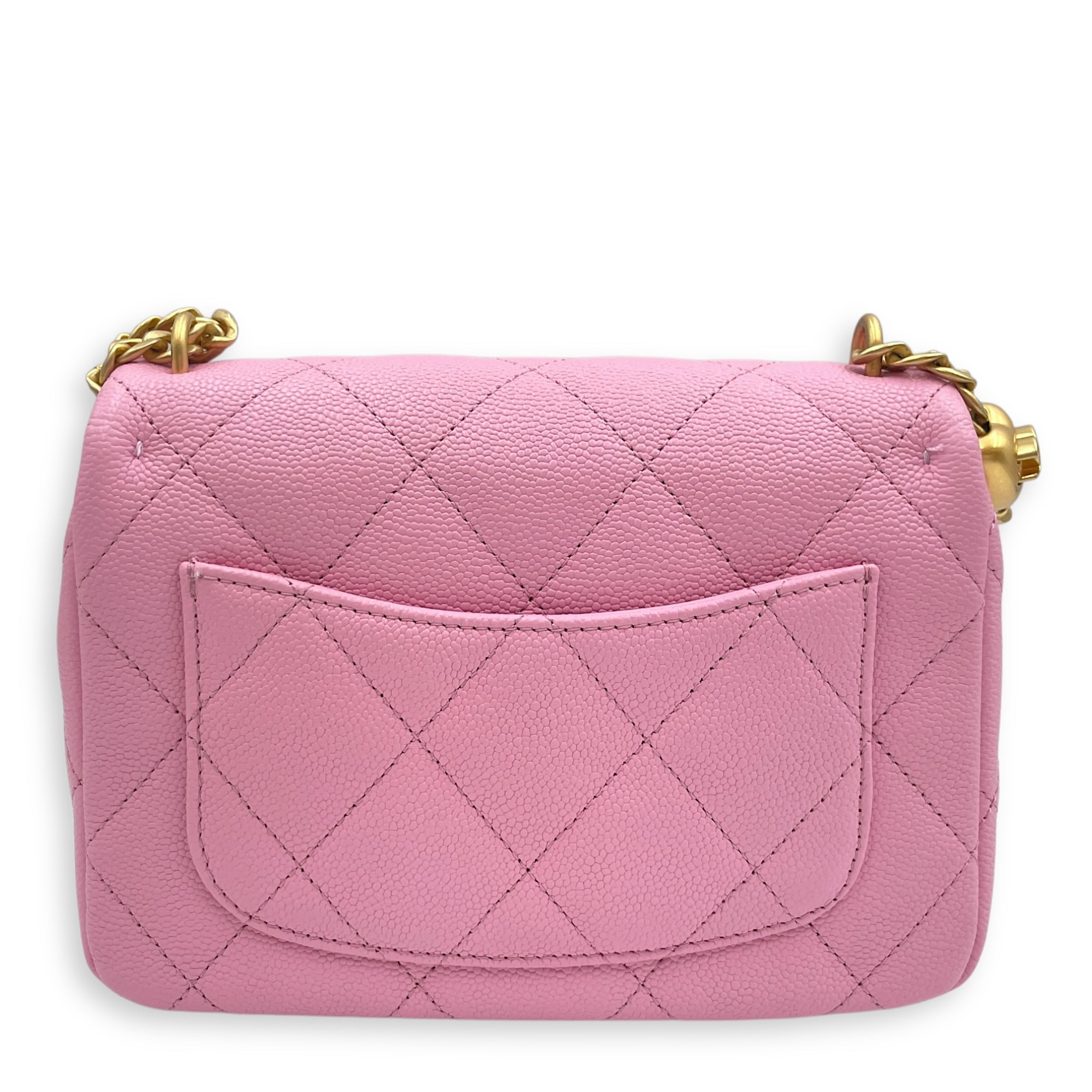 23P Quilted Flap Mini Pink Shoulder Bag in Caviar Leather, Gold hardware