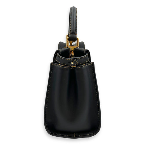 Peekaboo with Interior Tiger Print Small Black Top Handle Bag in Calfskin, Gold hardware