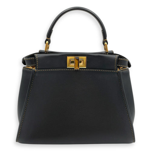 Peekaboo with Interior Tiger Print Small Black Top Handle Bag in Calfskin, Gold hardware