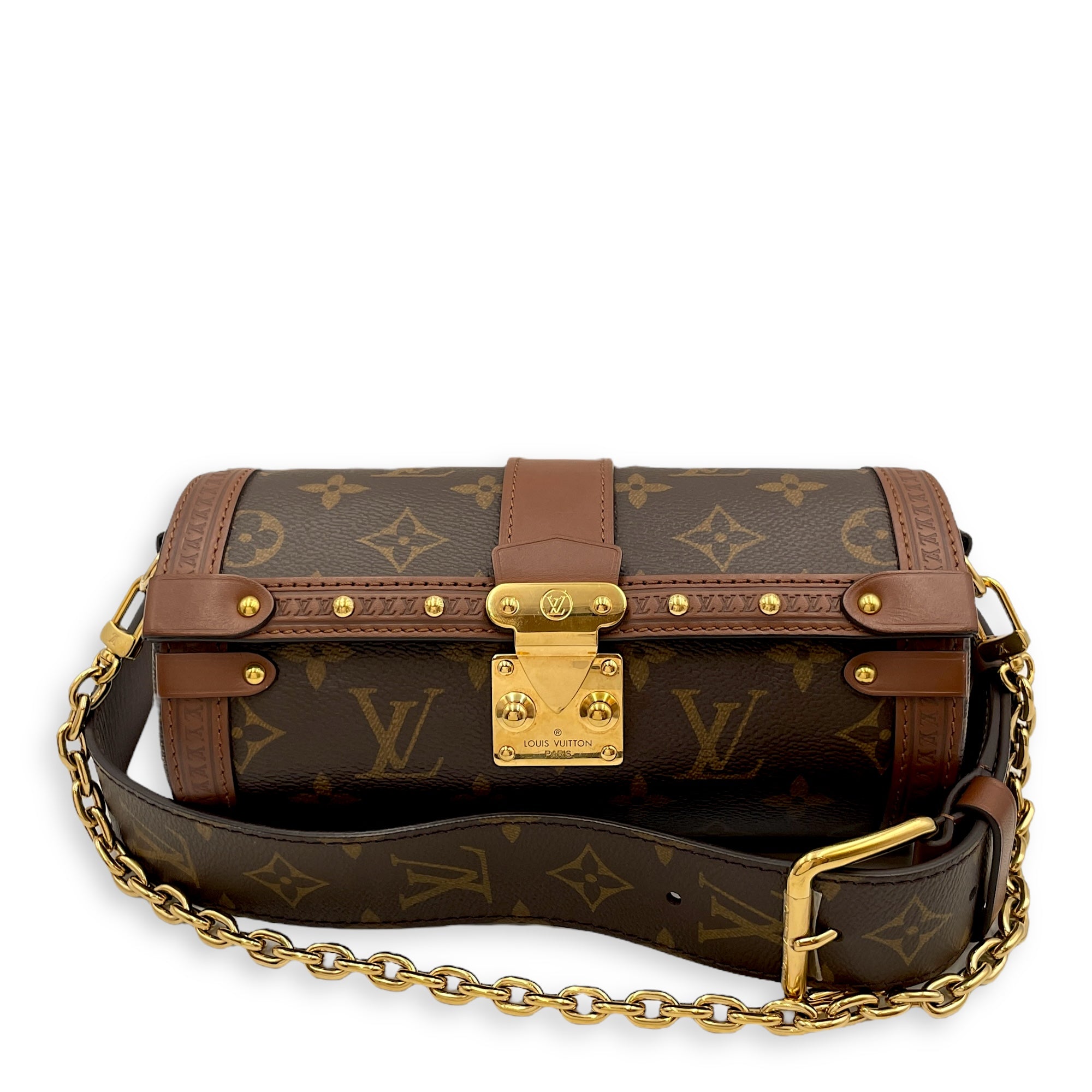 Papillon Trunk Brown Monogram Crossbody Bag in Coated Canvas, Gold hardware