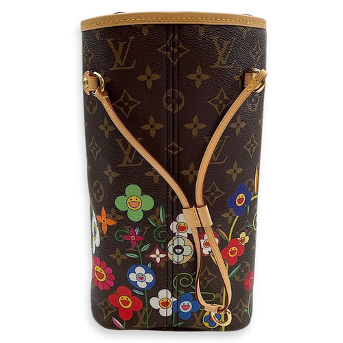 Neverfull TM with Pouch MM Brown Monogram Shoulder Bag in Coated Canvas, Gold hardware
