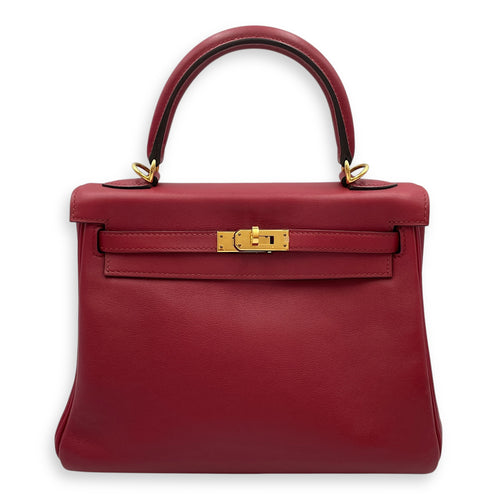 Kelly 25 Rouge Grenat in Swift, Gold hardware