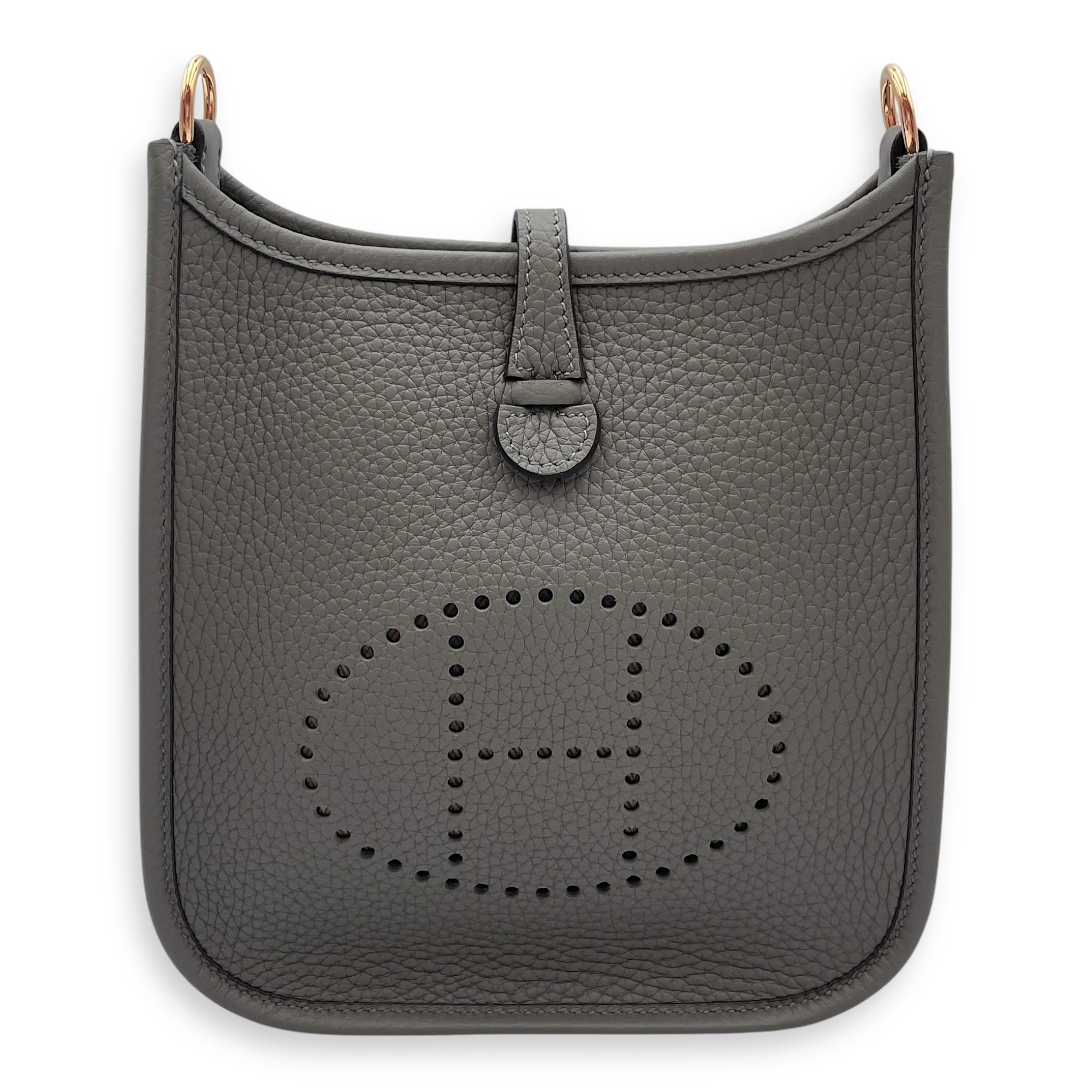 Evelyne Mini Gris Meyer in Clemence, Gold hardware