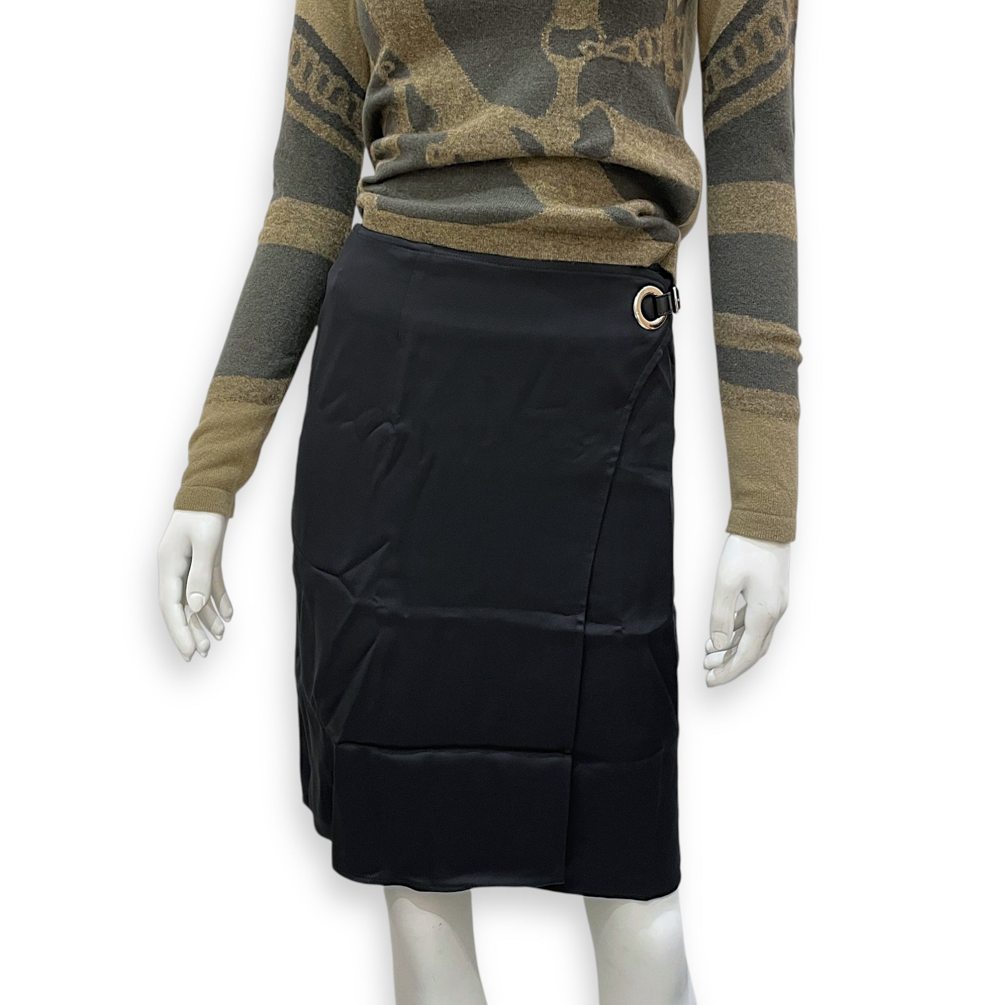 Wrap Around 34 Black Skirt with Leather Detail