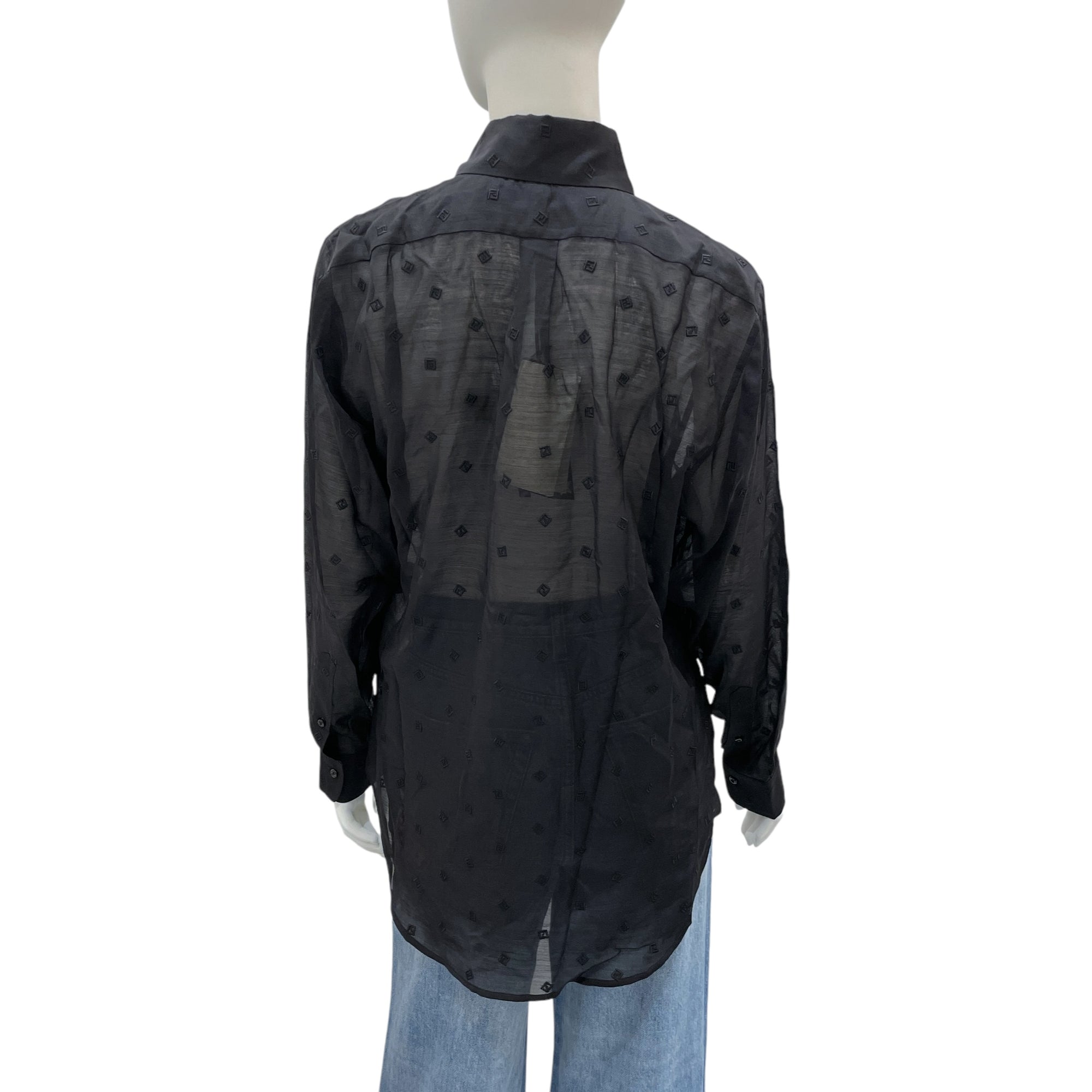 FF Micro Logo 36 Black Long-Sleeved Shirt in SIlk, Wool