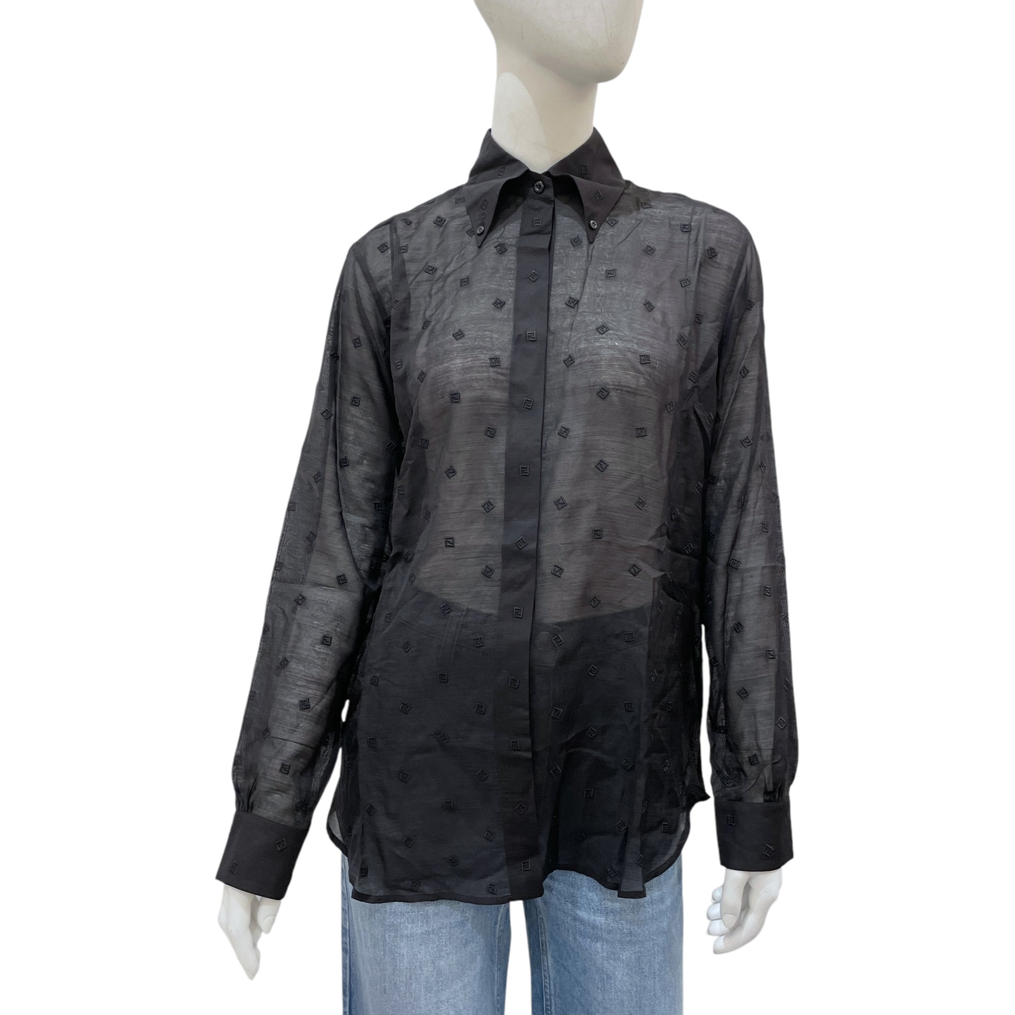 FF Micro Logo 36 Black Long-Sleeved Shirt in SIlk, Wool