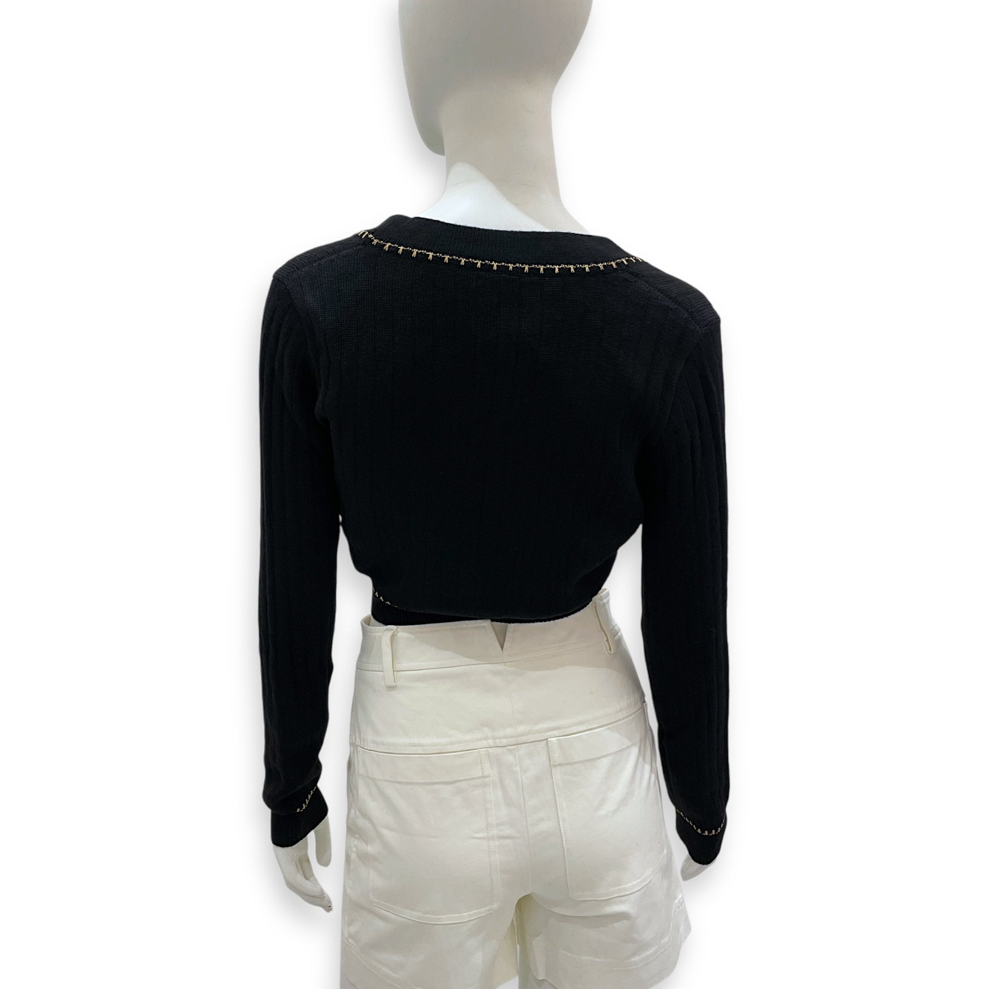 Versace Cropped Ribbed Wool-Blend 36 Black Cardigan in Wool, Fibres, Gold hardware